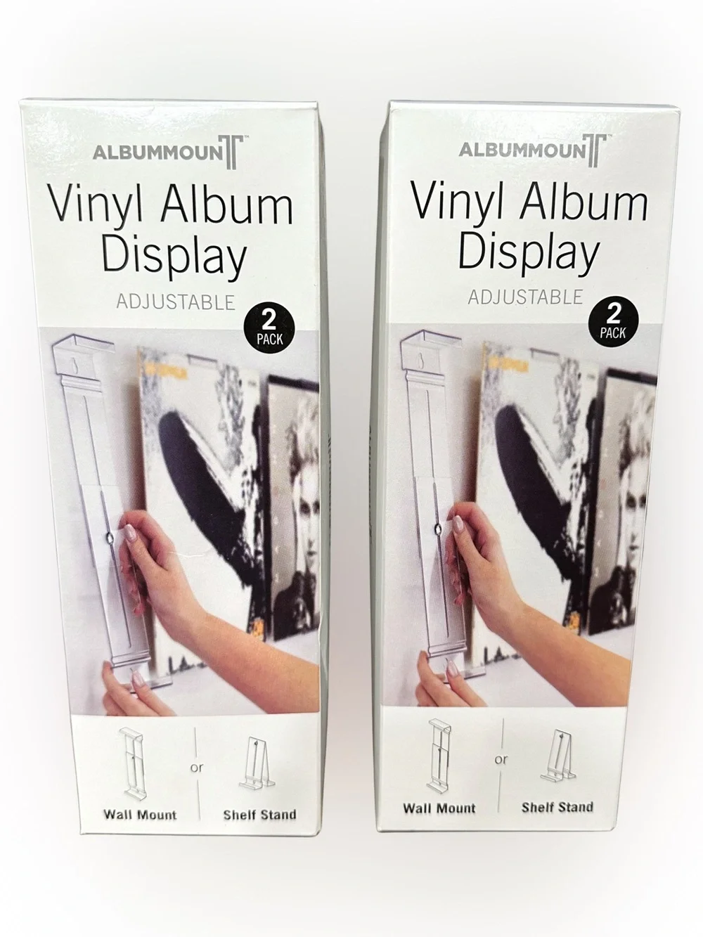 AlbumMount Vinyl Album Record Frame 2-pack Adjustable Wall Mount or Shelf Stand